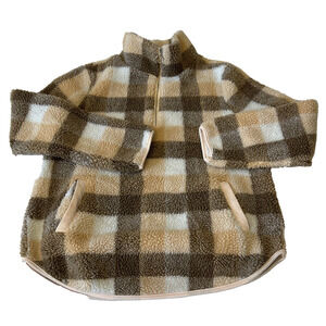 Angashion Women's 1/4 Zip Sherpa/Fleece Jacket Sz M Plaid Fuzzy Lined Pullover